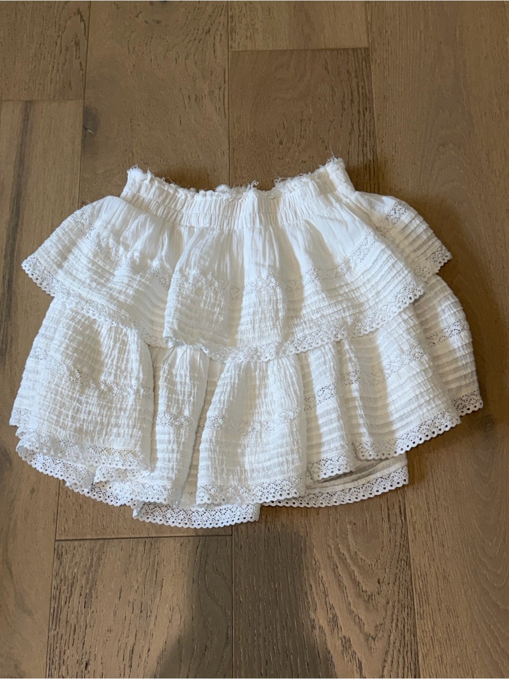 aerie White Tiered Lace-Trim Mini Skirt